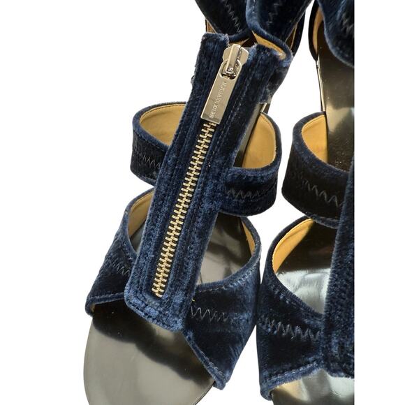 Michael Kors Berkley Sandal Blue Velvet Platform Block Heel Size 9.5M Zipper NWB - Picture 3 of 10